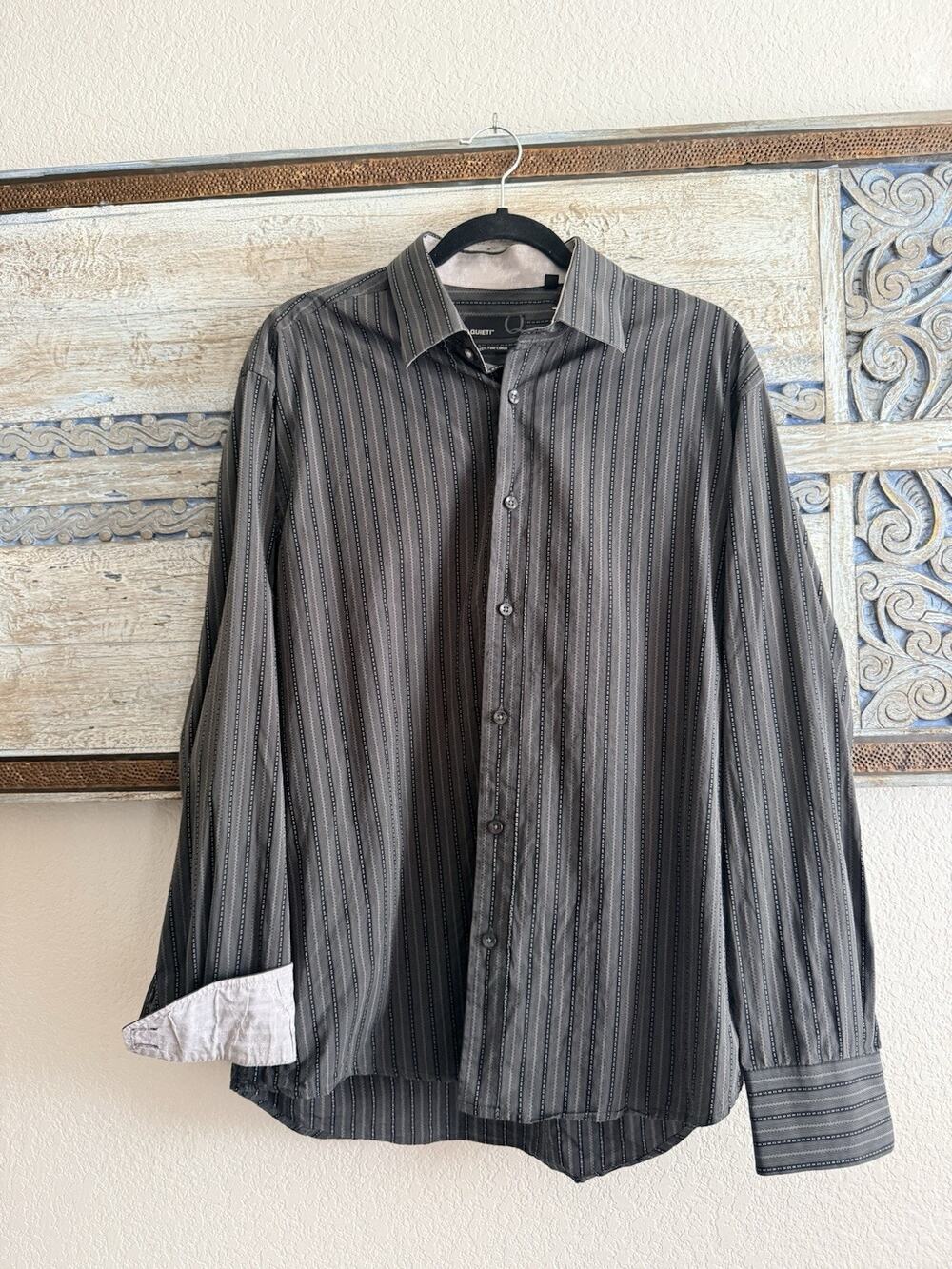 Quieti Men's Long Sleeve Shirt Dark Gray Button Down Size Large